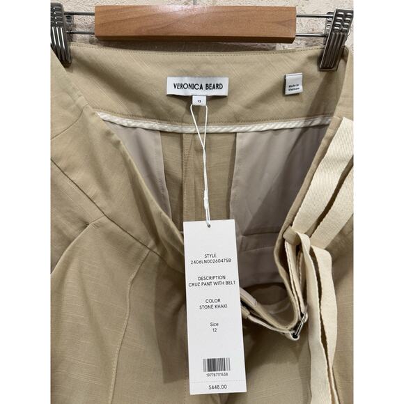 Veronica Beard Cruz Linen Blend Straight Leg Pants With Belt Womens Size 12 - Picture 5 of 7